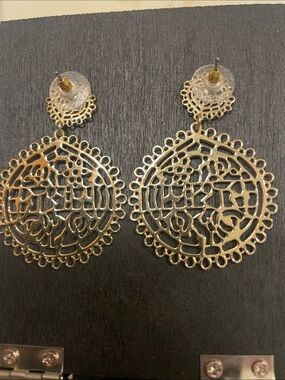 Gold Filigree Round Drop Earrings